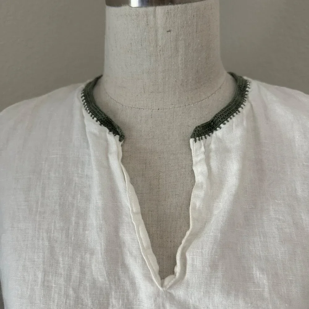Banana Republic Linen Embroidered Split Neck Sleeveless Lightweight White Sz S - Picture 5 of 10